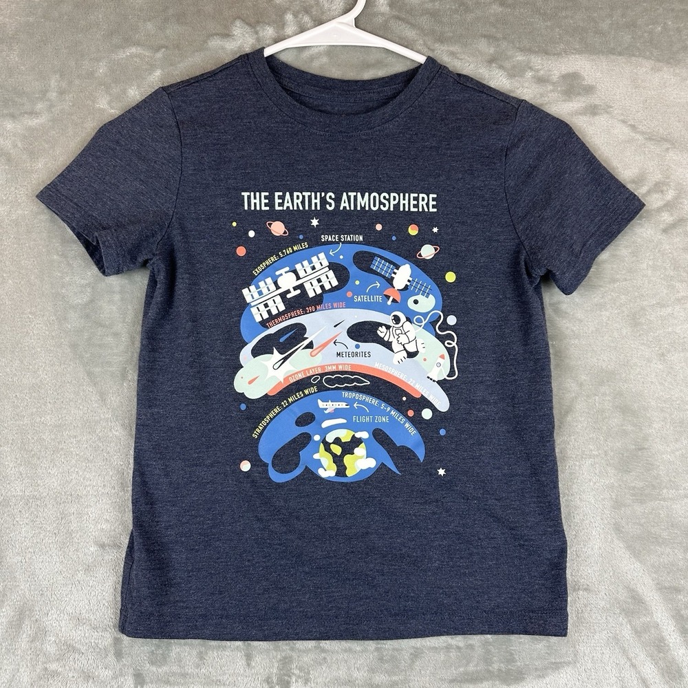 Cat & Jack T-Shirt Boy's S (6/7) Blue Graphic Print "The Earth's Atmosphere"